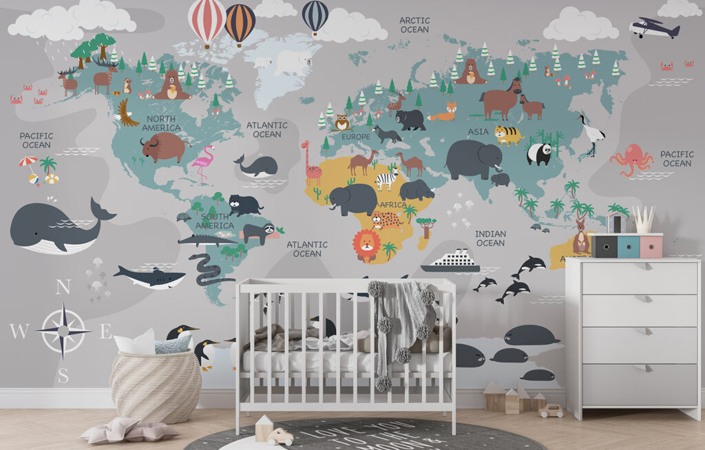 Kids Room World Map Mural Wallpaper