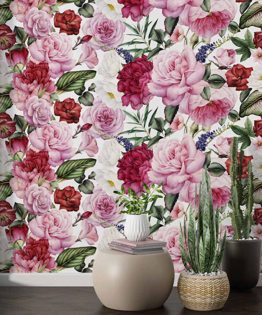 Red and Pink Watercolour Flower Peel and Stick Wallpaper