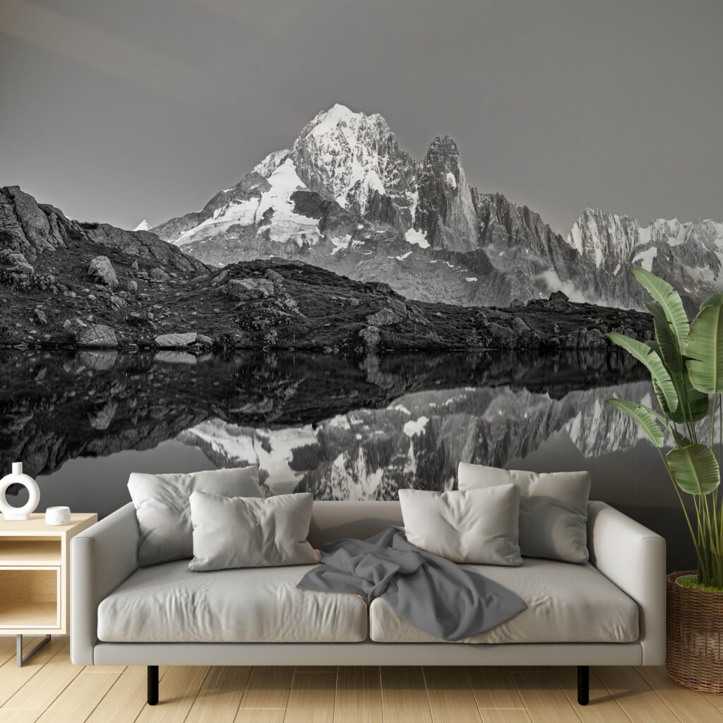 Black and White Lac Blanc Landscape Mountain Wallpaper Murals