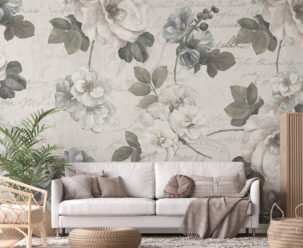 Abstract Grey Floral Design Wallpaper Wall Mural