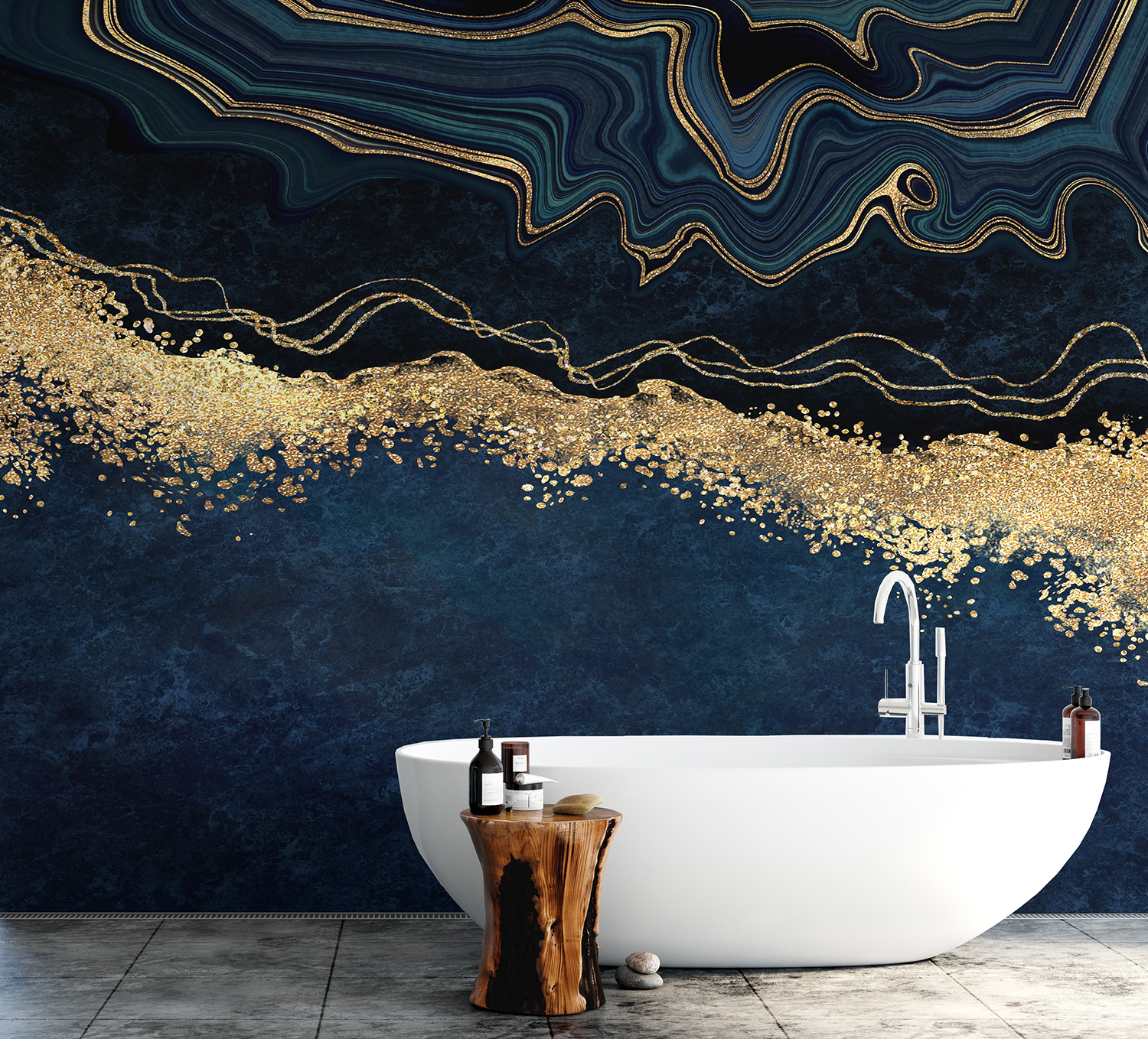 Exquisite Marble Gold Blue Wallpaper Mural