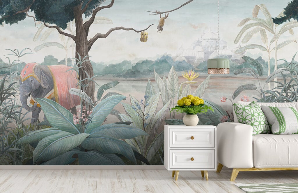 Royal Elephant Watercolor Living Room Wallpaper
