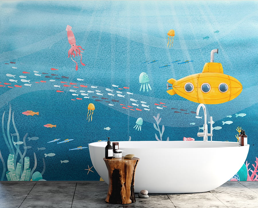 Underwater Sea Life and Yellow Submarine Wallpaper