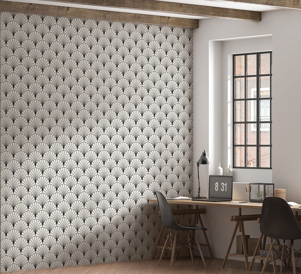 Black White Art Deco Geometric Repeat Wallpaper