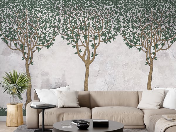 Green Painted Trees Concrete Wall Murals
