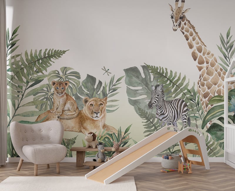 Watercolor Animal Peel and Stick Textured Wallpaper Mural
