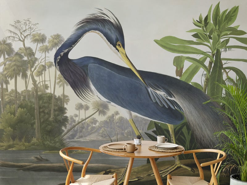 Textured Reflections Blue Coloured Heron Wallpaper Murals
