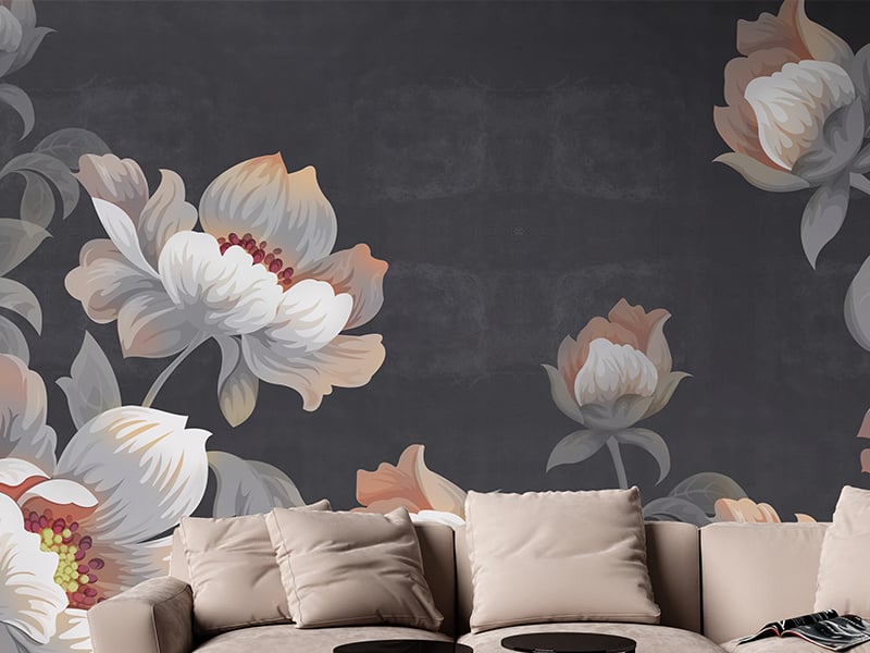 Beige Flower on Dark Gray Grunge Background Wallpaper Murals
