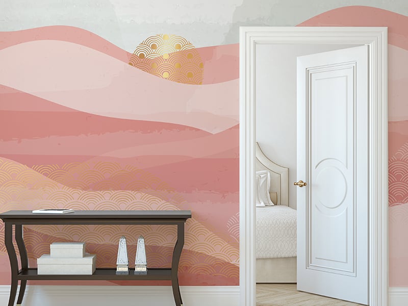 Abstract Wavy Mountain Pink Colour Mural Wallpaper
