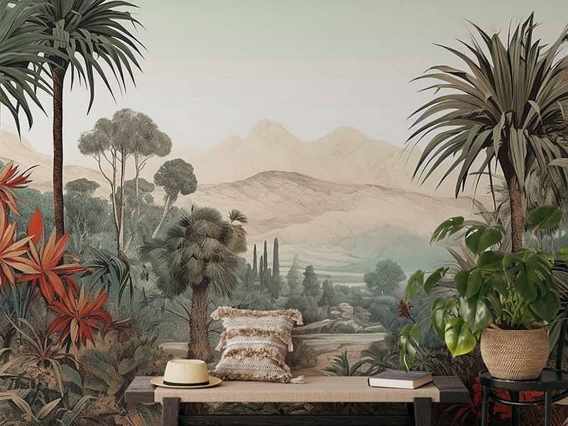 Vintage Verdure Tropical Vista Wallpaper Mural
