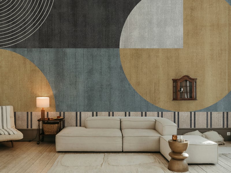 Abstract Retro Geometric Mural
