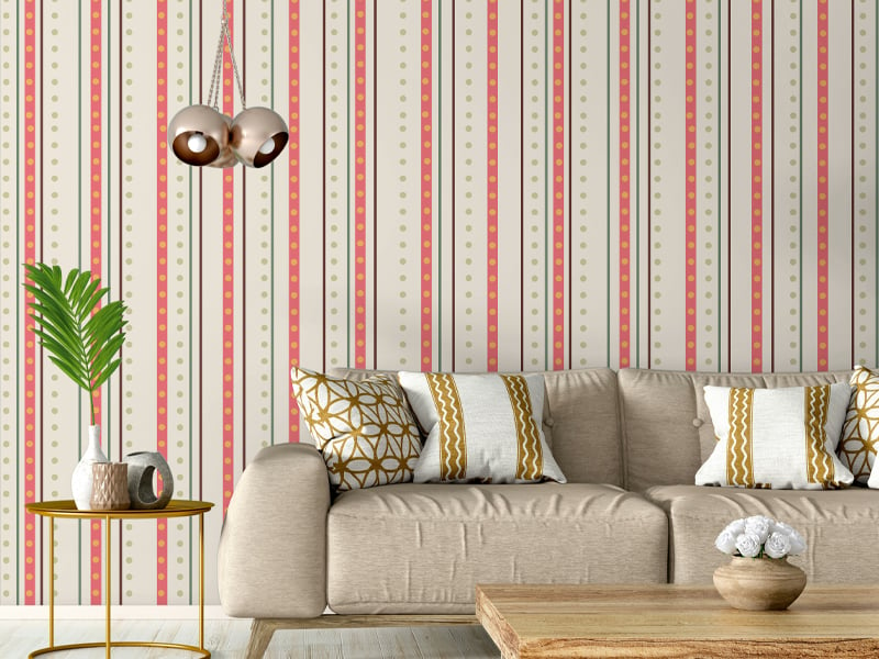 French Dotted Stripes Warm White Wallpaper
