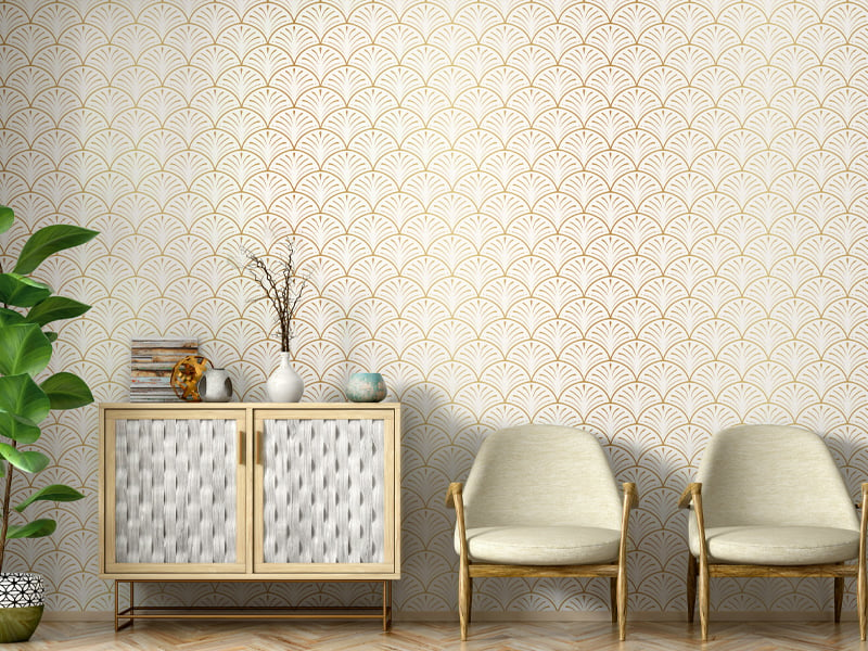 Golden Art Deco Reflections Wallpaper For Walls
