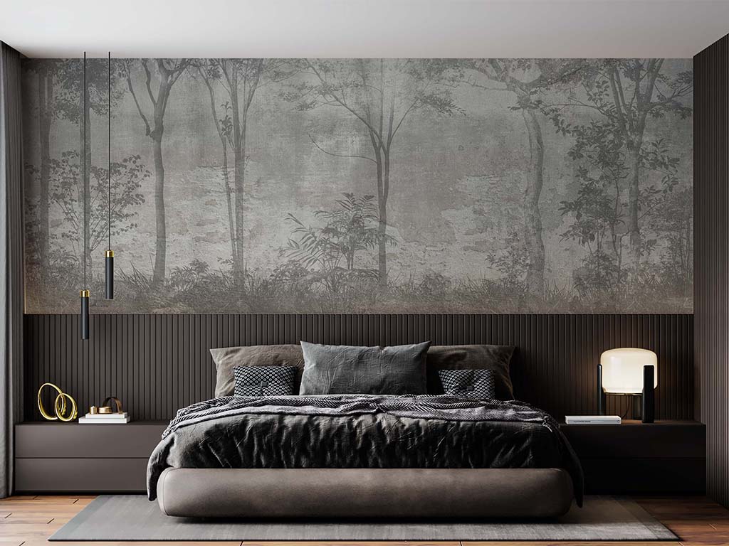 Grey Colour Forest Trees Wall Wallpaper Murals
